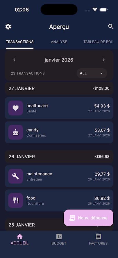 Capture d'écran de l'application